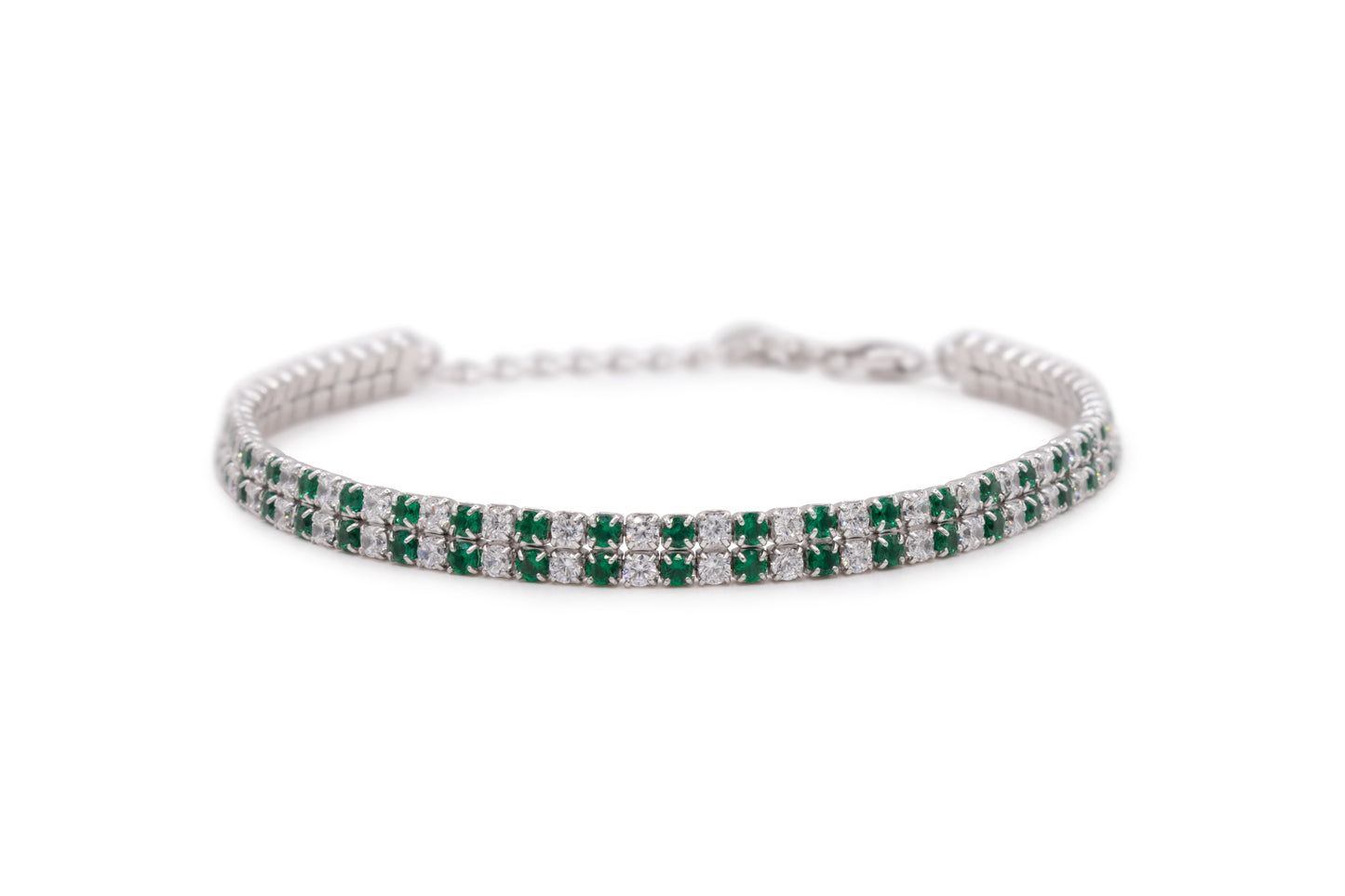 Bracciale Dilvdò Double Tennis Silver White & Green